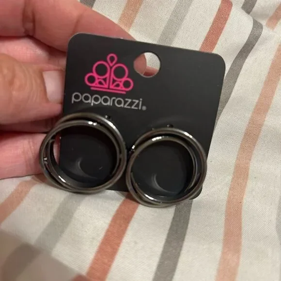 Paparazzi Black Hoop Earrings - Picture 6 of 14